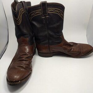 Men's Vintage Brown Justin Leather Cowboy Boots Almond Shaped Toe Style 3340 11E